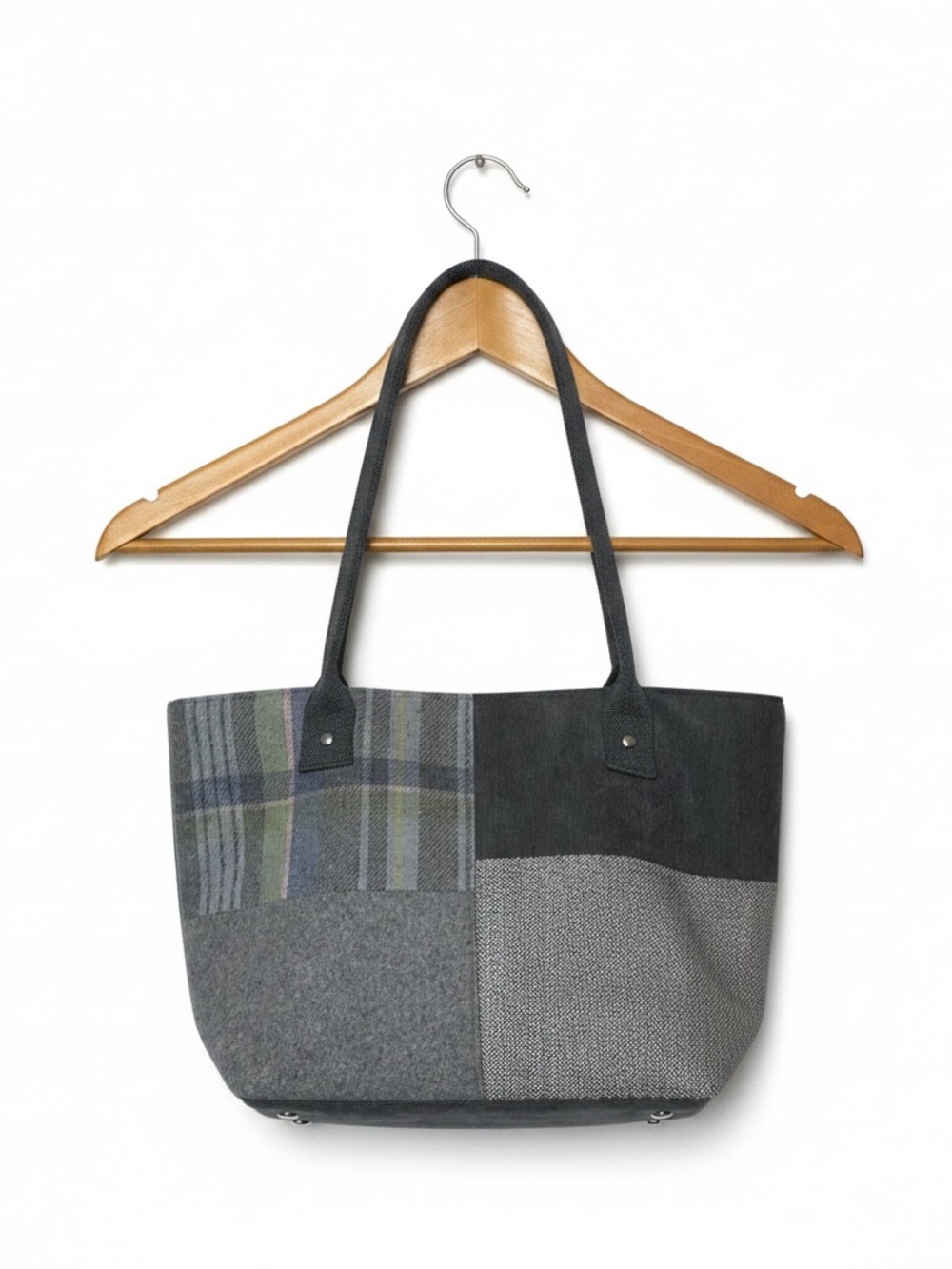 EARTH SQUARED Tote Bag/ Purse Scottish Tweed Patchwork Gray Pink Fair Trade NWT - Picture 3 of 12